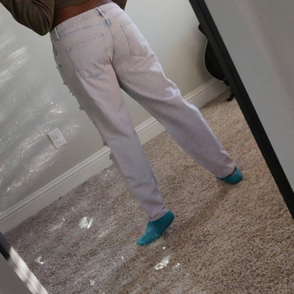 Faded Pink Distressed Denim Boyfriend Jeans - Picture 7 of 8